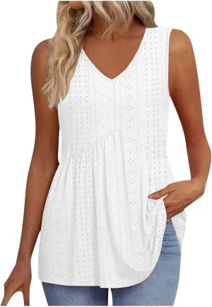 Comfy and Breathable Peplum Tunic Tops for Women Loose Fit Tank Top Summer Casual Dressy V-Neck Sleevless Shirts 2025
