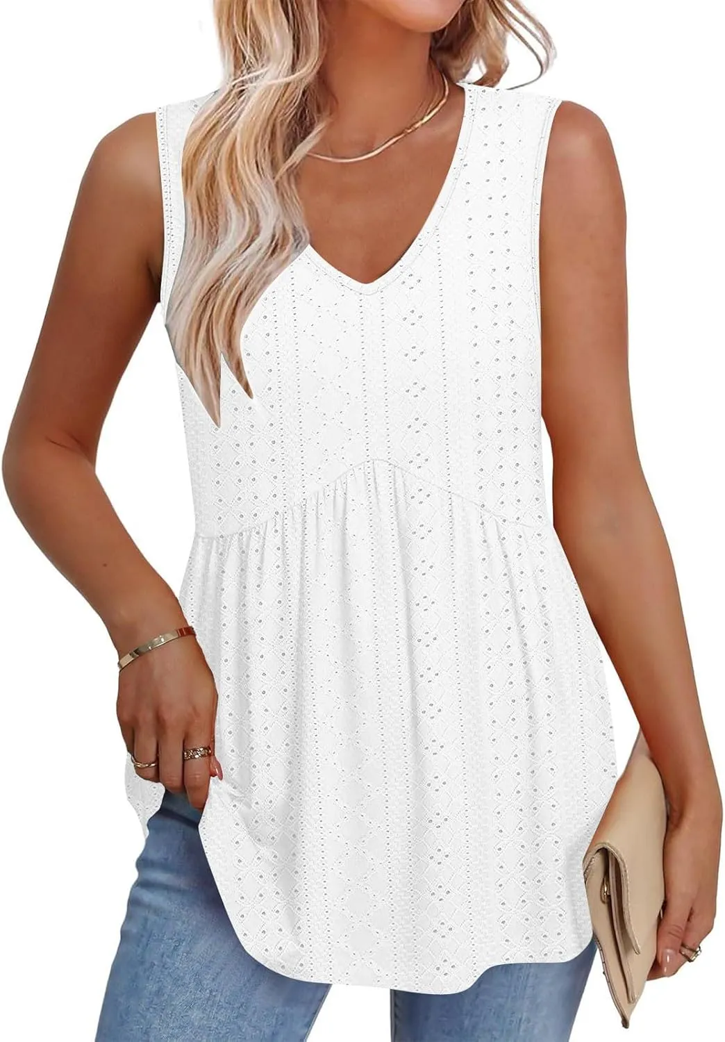Comfy and Breathable Peplum Tunic Tops for Women Loose Fit Tank Top Summer Casual Dressy V-Neck Sleevless Shirts 2025