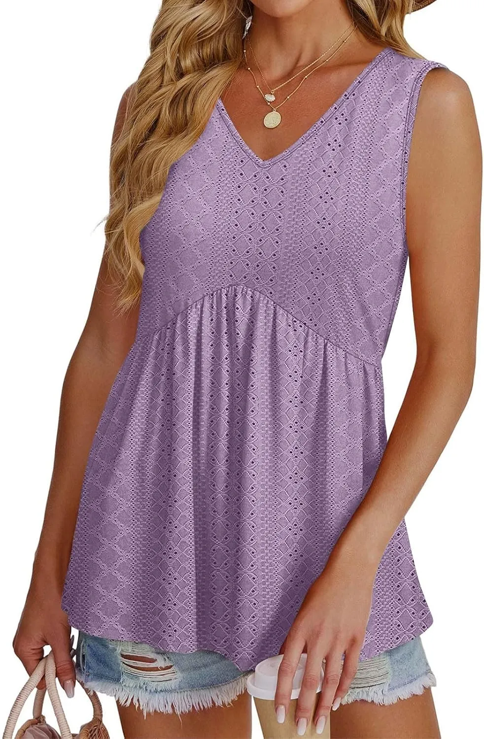 Comfy and Breathable Peplum Tunic Tops for Women Loose Fit Tank Top Summer Casual Dressy V-Neck Sleevless Shirts 2025