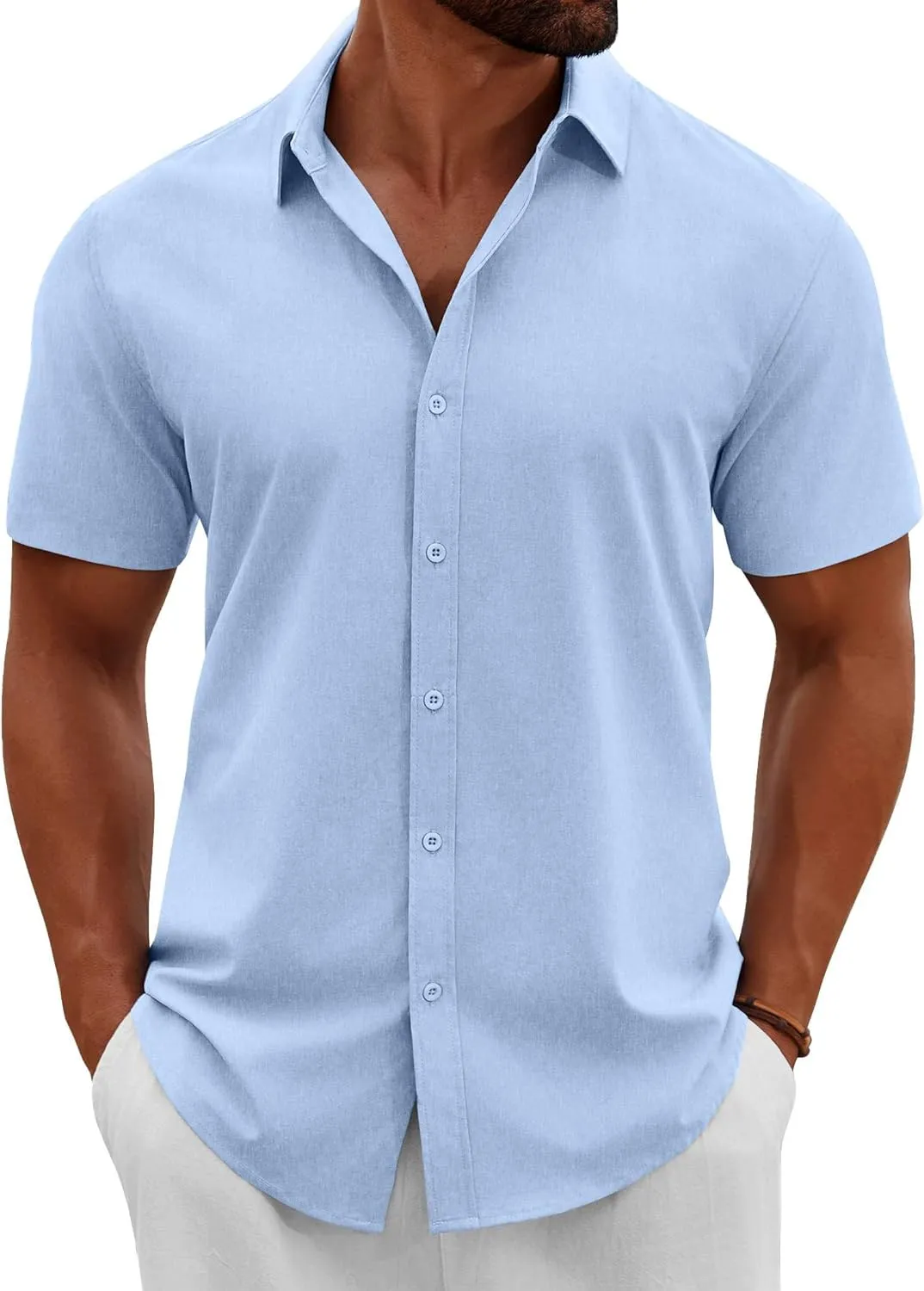 COOFANDY Men's Button Down Shirts Short Sleeve Casual Summer Beach Shirts Vacation Wedding Shirts