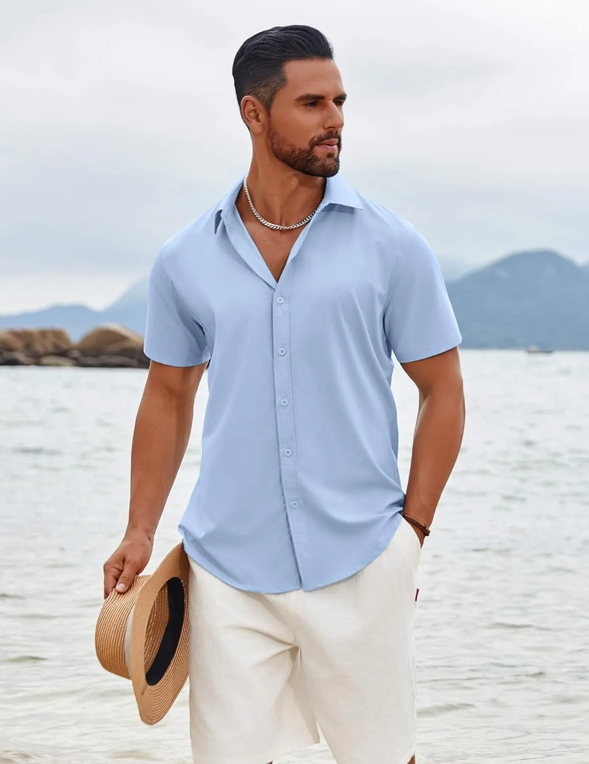COOFANDY Men's Button Down Shirts Short Sleeve Casual Summer Beach Shirts Vacation Wedding Shirts