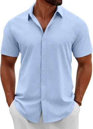 COOFANDY Men's Button Down Shirts Short Sleeve Casual Summer Beach Shirts Vacation Wedding Shirts