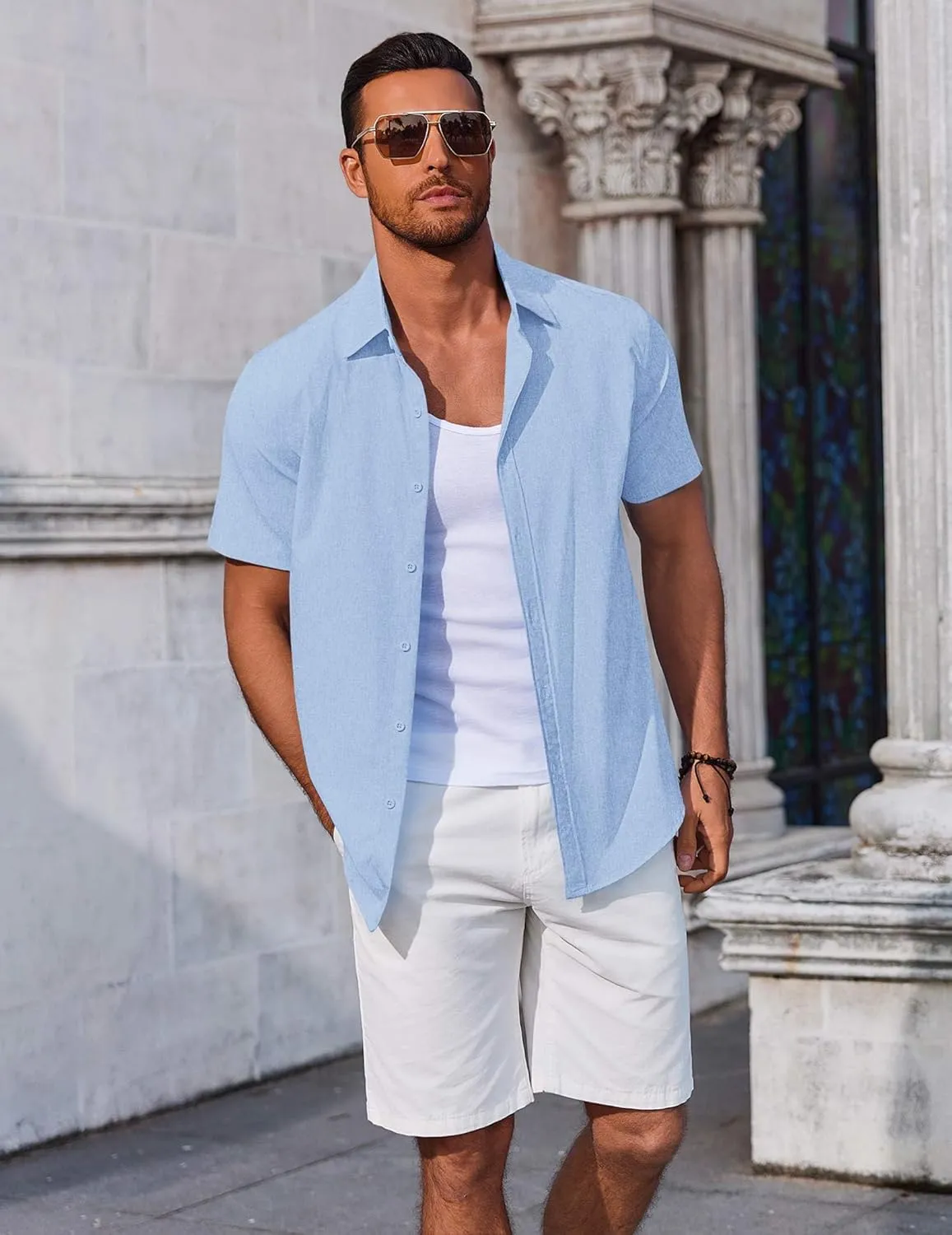 COOFANDY Men's Button Down Shirts Short Sleeve Casual Summer Beach Shirts Vacation Wedding Shirts