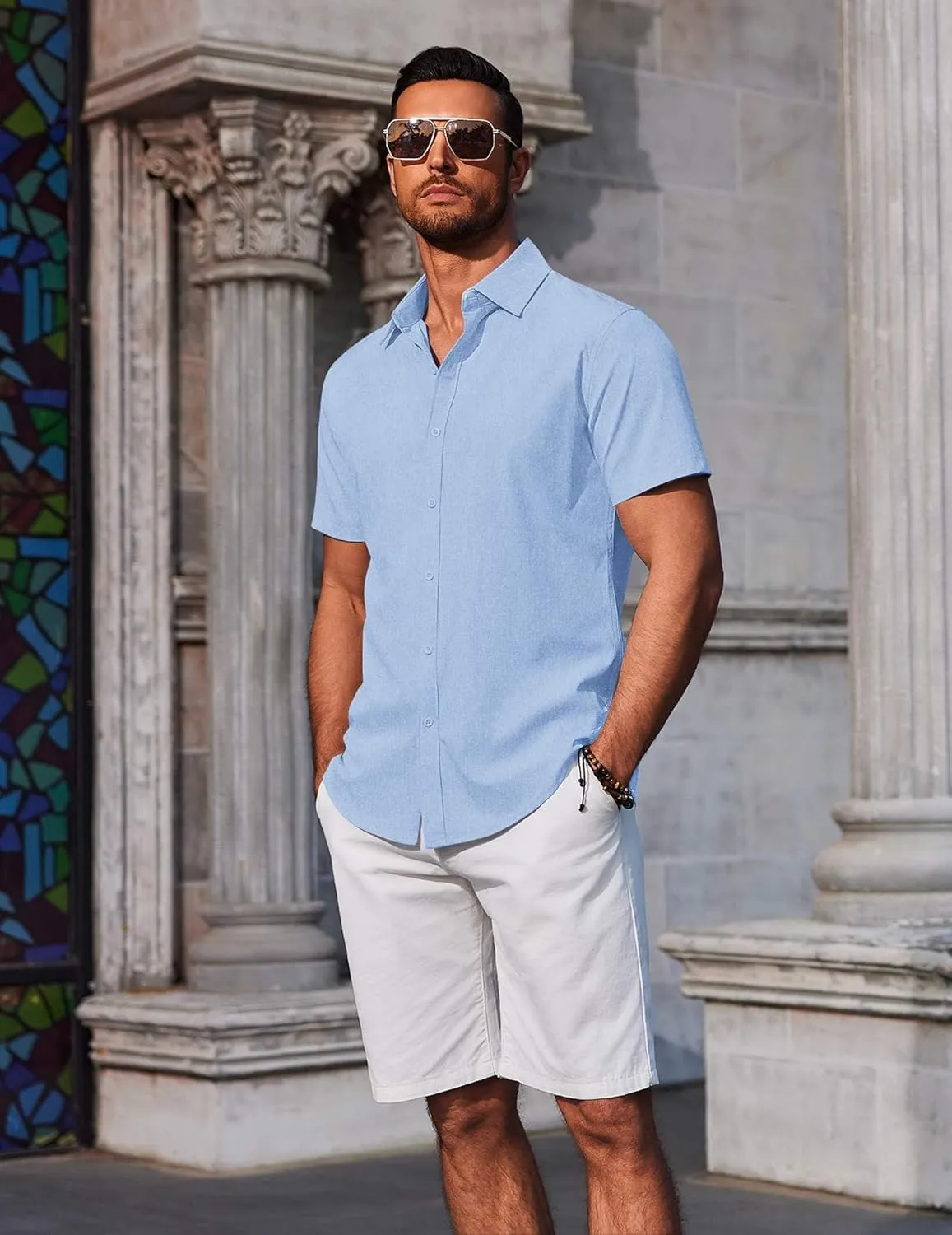 COOFANDY Men's Button Down Shirts Short Sleeve Casual Summer Beach Shirts Vacation Wedding Shirts