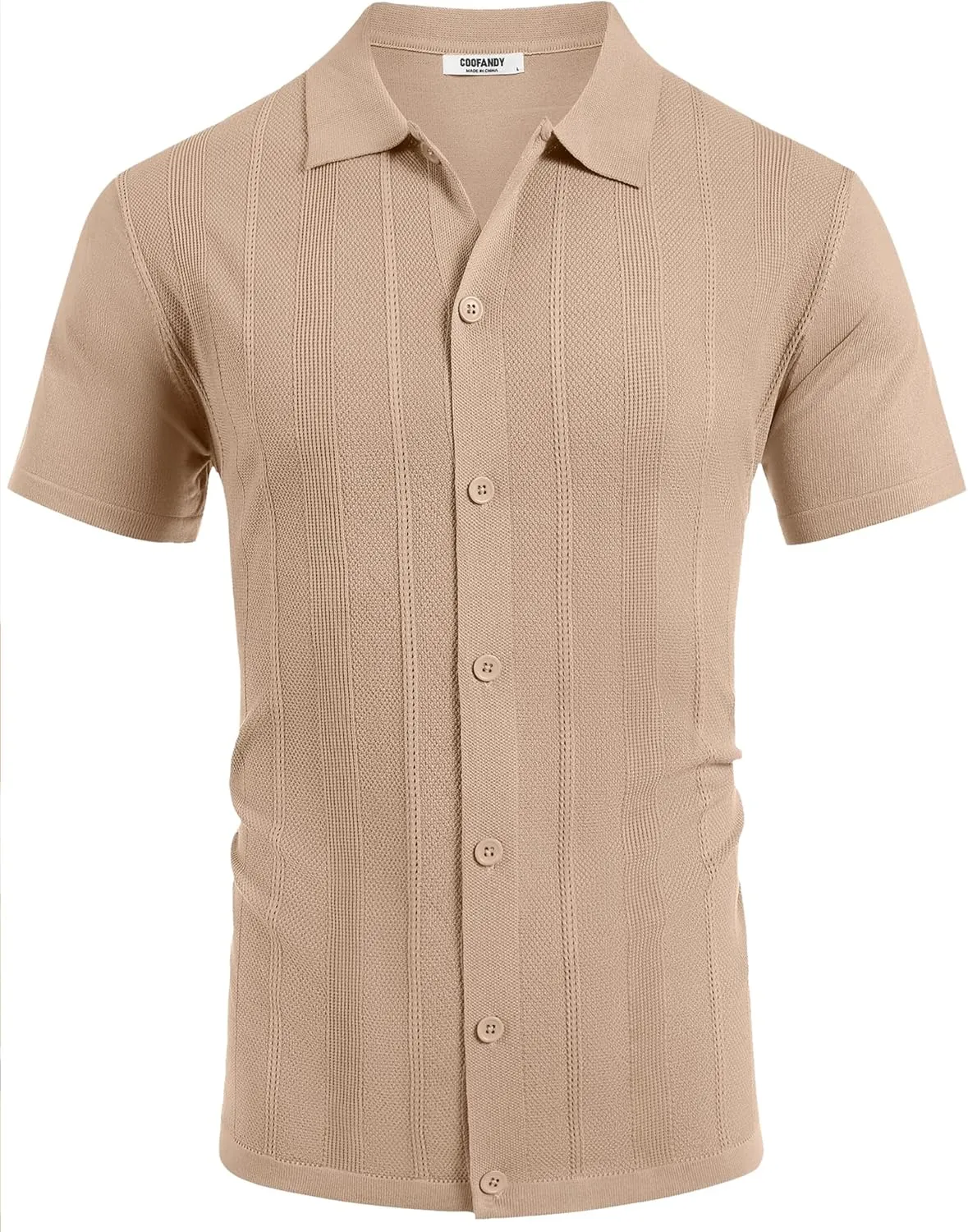 COOFANDY Mens Knit Shirt Short Sleeve Button Down Shirts Casual Summer Beach Vintage Polo Shirts