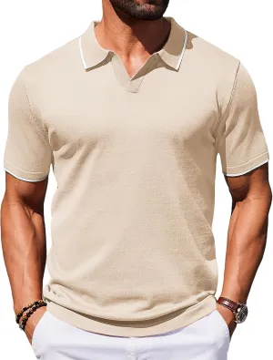 COOFANDY Mens Polo Shirts Short Sleeve Casual Knit Polo Shirt Vintage Golf T Shirts Old Money Tops