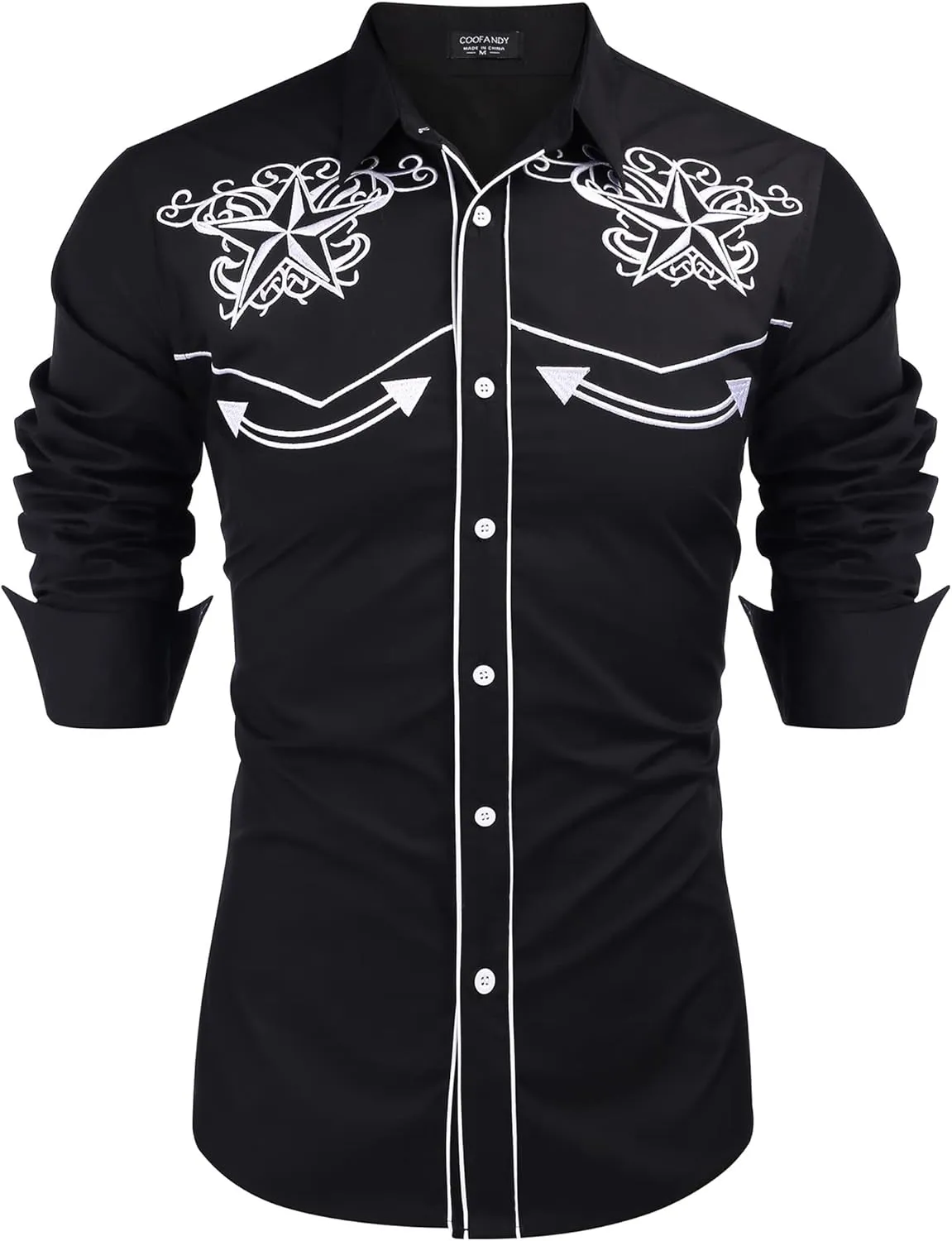 COOFANDY Men's Western Shirts Long Sleeve Slim Fit Embroideres Cowboy Shirts Casual Button Down Shirt