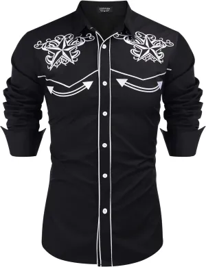 COOFANDY Men's Western Shirts Long Sleeve Slim Fit Embroideres Cowboy Shirts Casual Button Down Shirt