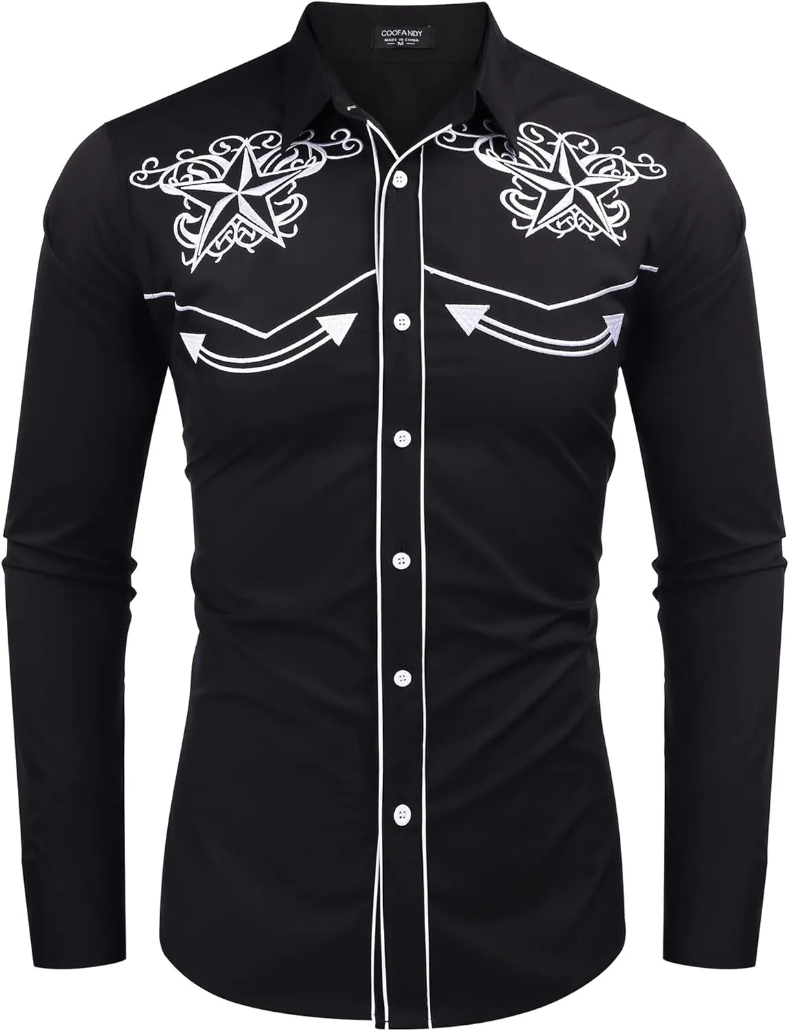 COOFANDY Men's Western Shirts Long Sleeve Slim Fit Embroideres Cowboy Shirts Casual Button Down Shirt