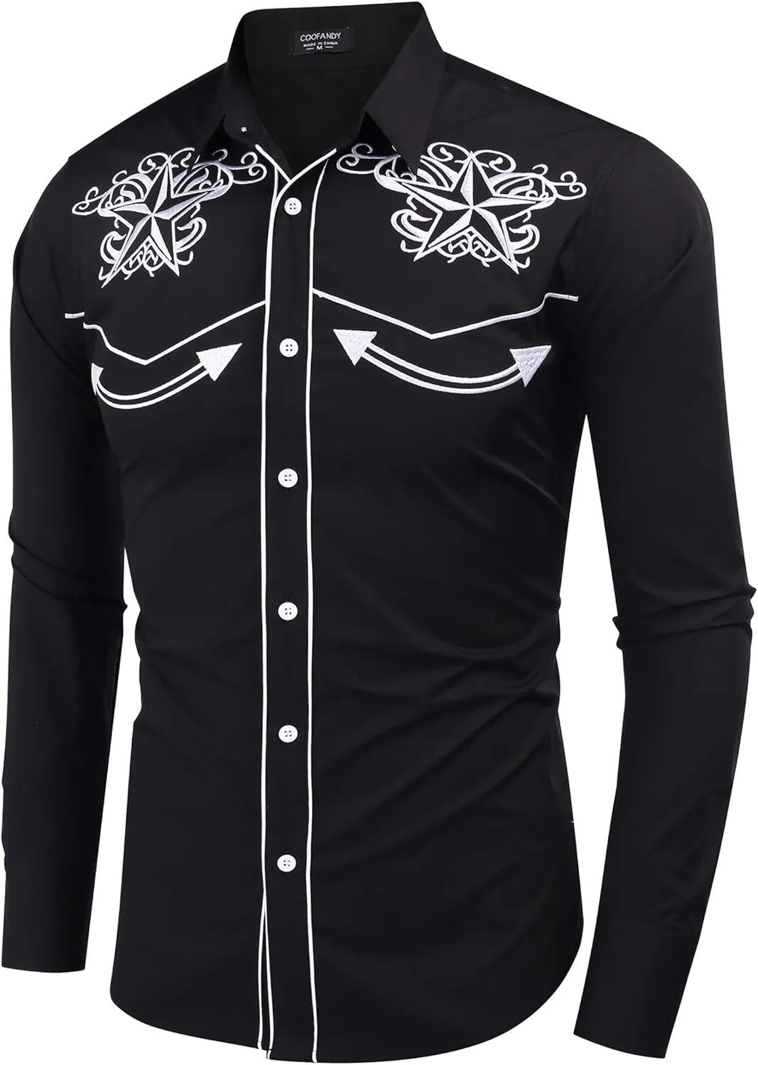 COOFANDY Men's Western Shirts Long Sleeve Slim Fit Embroideres Cowboy Shirts Casual Button Down Shirt