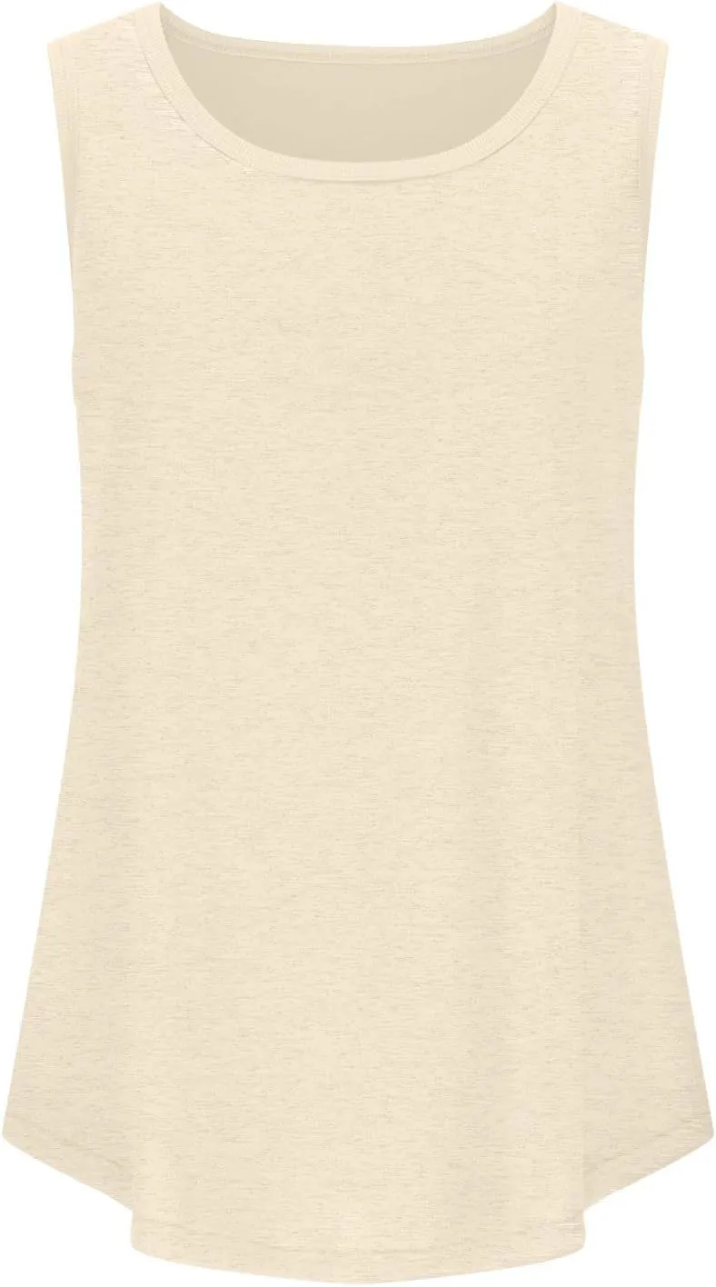 Cotton Tank Top Women Loose Fit Scoop Neck Sleeveless Shirts Summer Flowy Long Wide Strap Tanks Casual Tunic Camisole