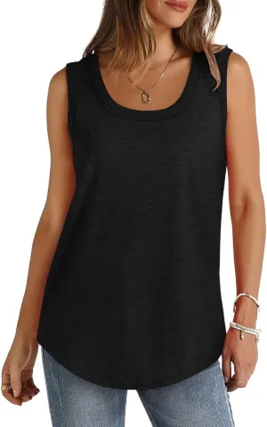 Cotton Tank Top Women Loose Fit Scoop Neck Sleeveless Shirts Summer Flowy Long Wide Strap Tanks Casual Tunic Camisole