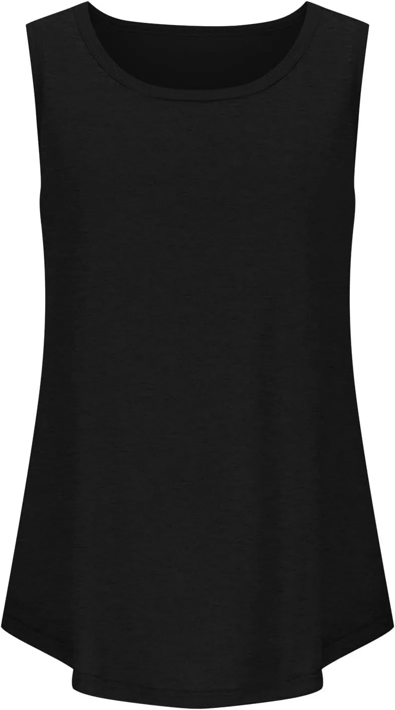 Cotton Tank Top Women Loose Fit Scoop Neck Sleeveless Shirts Summer Flowy Long Wide Strap Tanks Casual Tunic Camisole