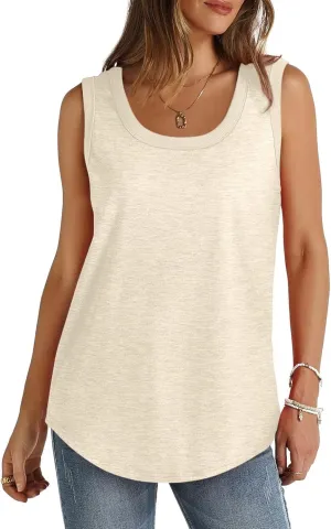 Cotton Tank Top Women Loose Fit Scoop Neck Sleeveless Shirts Summer Flowy Long Wide Strap Tanks Casual Tunic Camisole