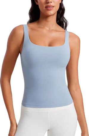 CRZ YOGA Butterluxe Workout Tank Tops for Women U Neck Padded Crop Tops Athletic Camisole Tops with Built in Bra