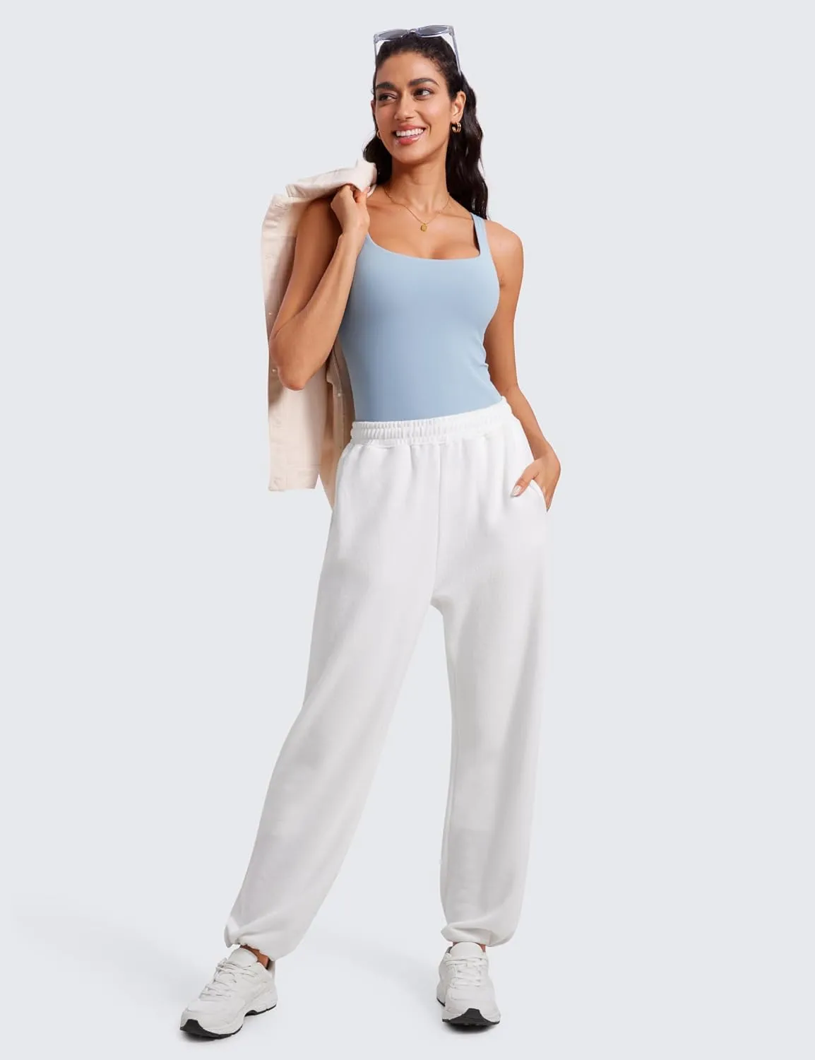 CRZ YOGA Butterluxe Workout Tank Tops for Women U Neck Padded Crop Tops Athletic Camisole Tops with Built in Bra