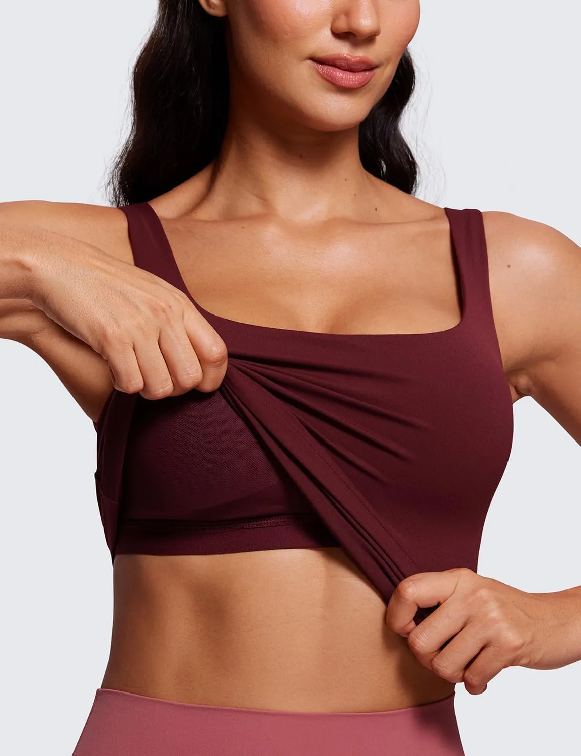 CRZ YOGA Butterluxe Workout Tank Tops for Women U Neck Padded Crop Tops Athletic Camisole Tops with Built in Bra