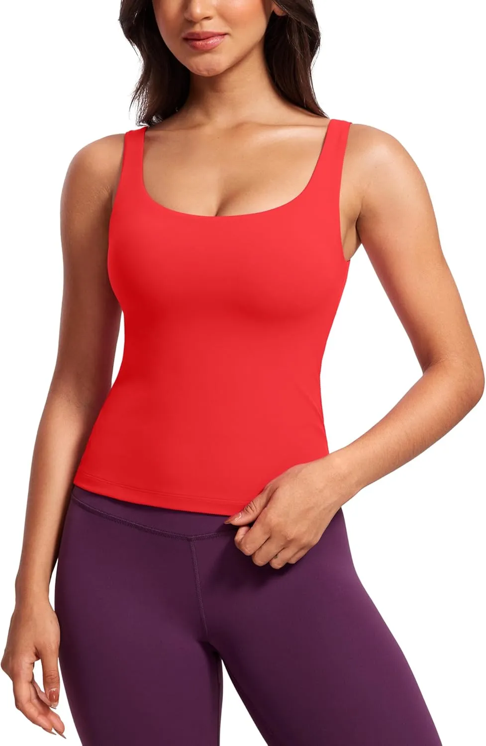 CRZ YOGA Butterluxe Workout Tank Tops for Women U Neck Padded Crop Tops Athletic Camisole Tops with Built in Bra