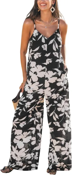 CUPSHE Women's Boho Printed Wide Leg Jumpsuits Casual Sleeveless Spaghetti Strap Rompers Dressy Outfits