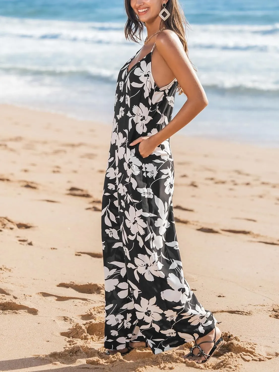 CUPSHE Women's Boho Printed Wide Leg Jumpsuits Casual Sleeveless Spaghetti Strap Rompers Dressy Outfits
