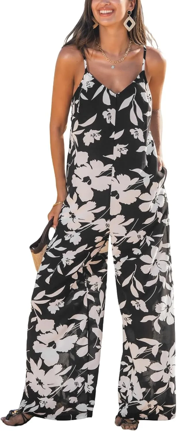 CUPSHE Women's Boho Printed Wide Leg Jumpsuits Casual Sleeveless Spaghetti Strap Rompers Dressy Outfits