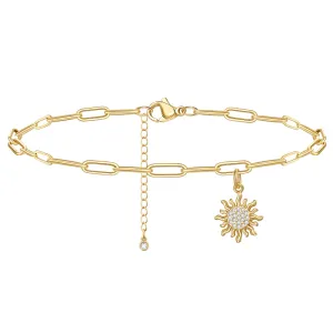 Dainty 14k Gold Plated Adjustable Anklets- Tiny Sun