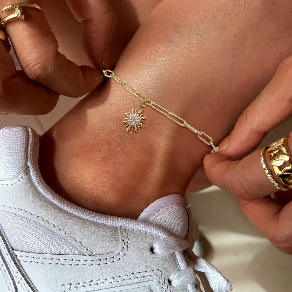 Dainty 14k Gold Plated Adjustable Anklets- Tiny Sun