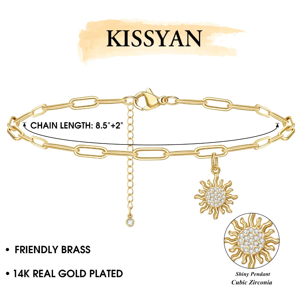 Dainty 14k Gold Plated Adjustable Anklets- Tiny Sun