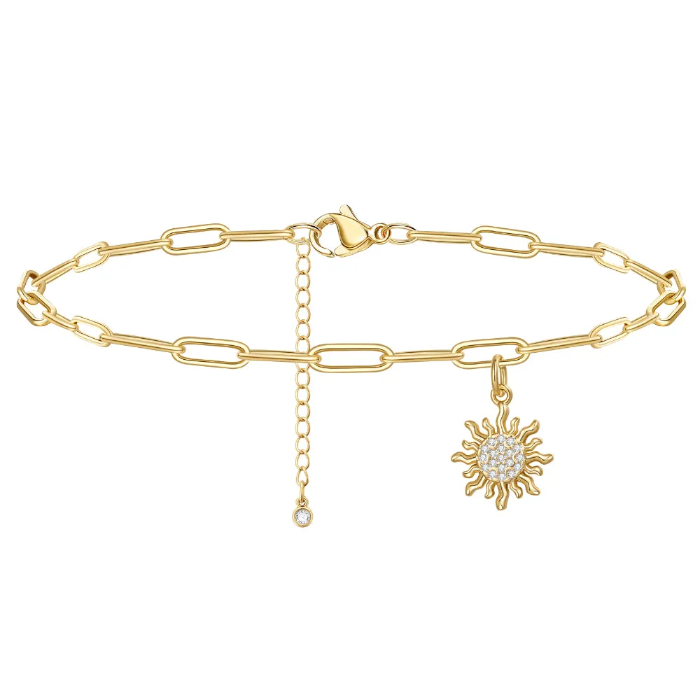 Dainty 14k Gold Plated Adjustable Anklets- Tiny Sun