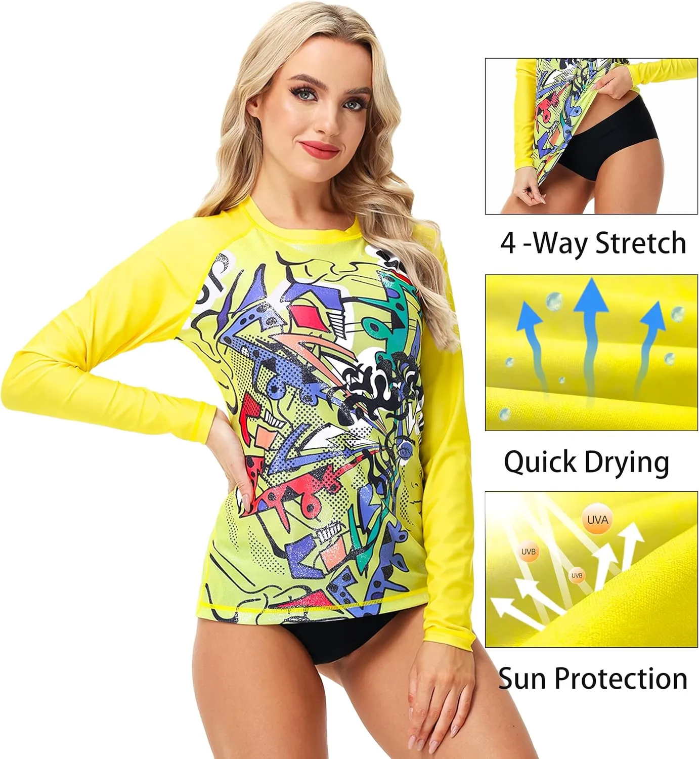 Deerose Women Sparkle Rash Guard Shiny Sun Protection Swim Shirts Metallic Glitter Swimsuit Top
