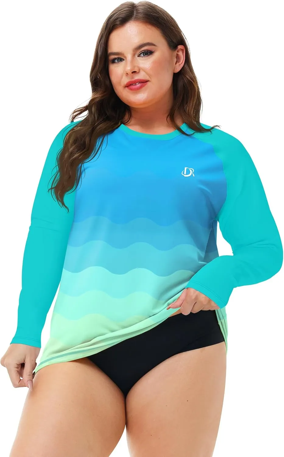 Deerose Womens Plus Size Rash Guard Long Sleeve Swim Shirts with Thumb Hole