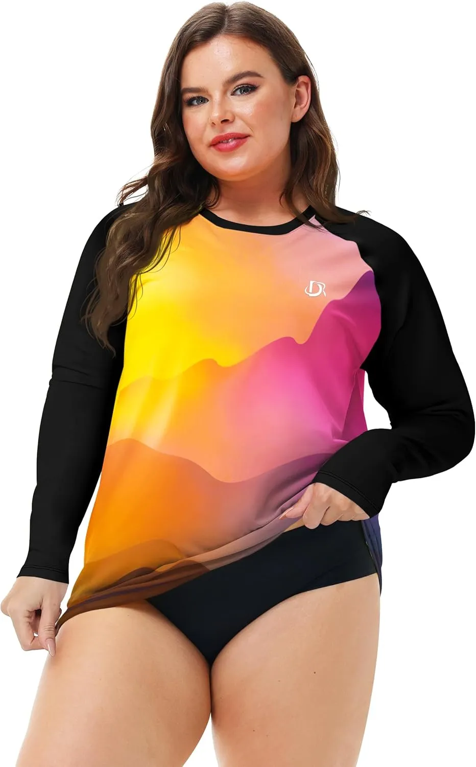 Deerose Womens Plus Size Rash Guard Long Sleeve Swim Shirts with Thumb Hole