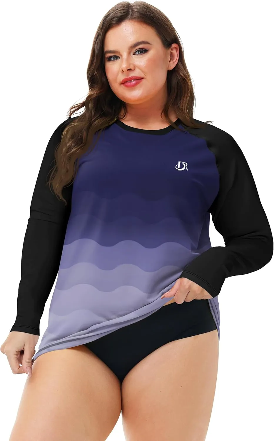 Deerose Womens Plus Size Rash Guard Long Sleeve Swim Shirts with Thumb Hole