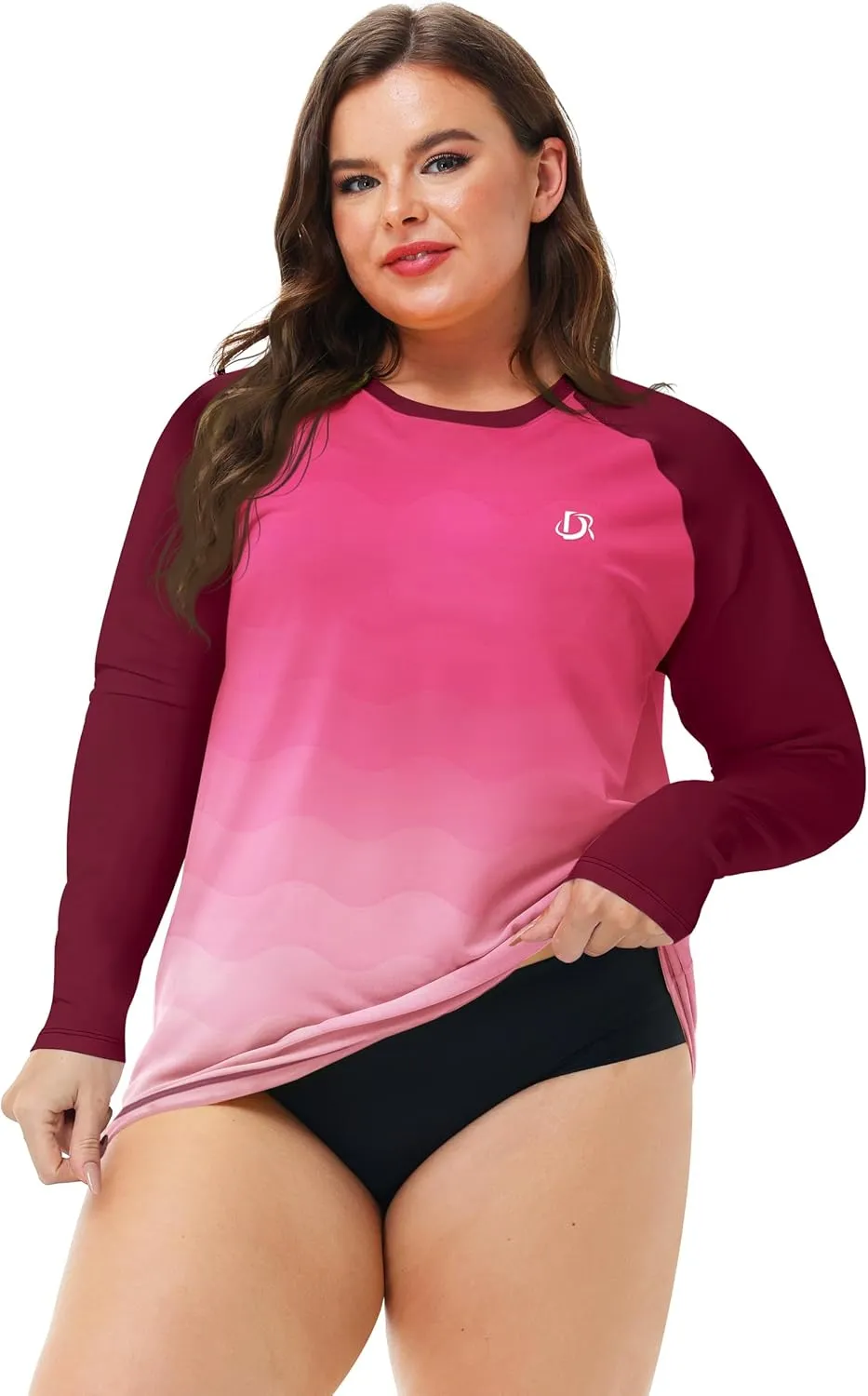 Deerose Womens Plus Size Rash Guard Long Sleeve Swim Shirts with Thumb Hole