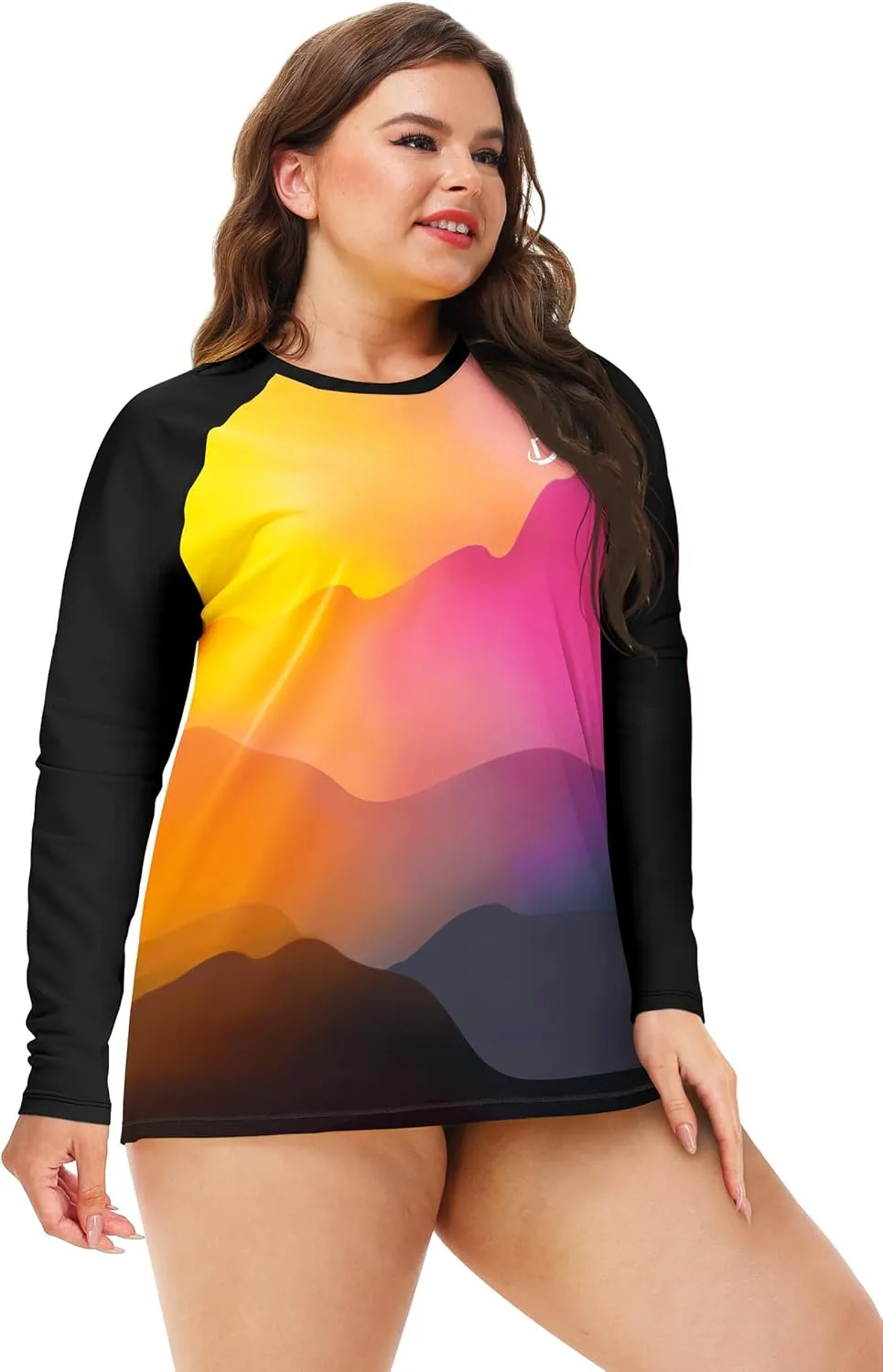 Deerose Womens Plus Size Rash Guard Long Sleeve Swim Shirts with Thumb Hole