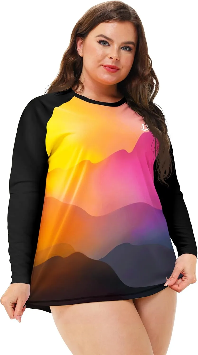 Deerose Womens Plus Size Rash Guard Long Sleeve Swim Shirts with Thumb Hole