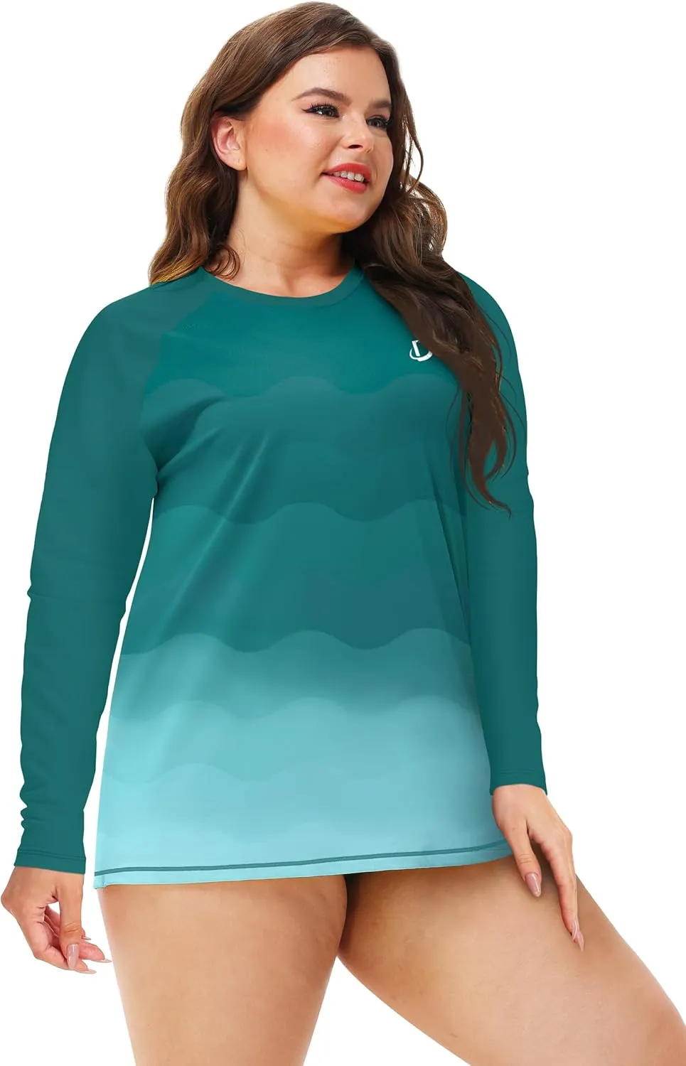 Deerose Womens Plus Size Rash Guard Long Sleeve Swim Shirts with Thumb Hole