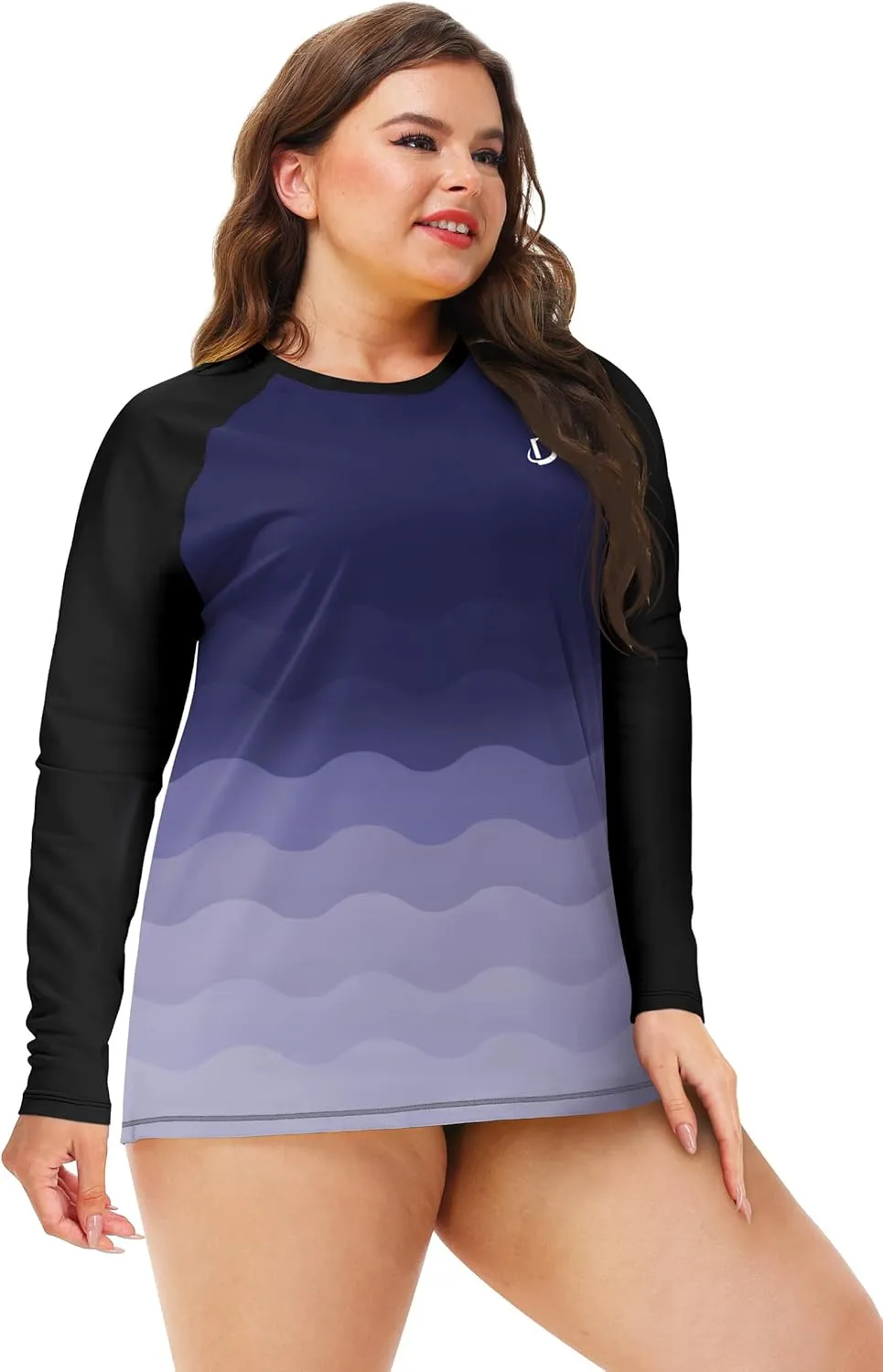 Deerose Womens Plus Size Rash Guard Long Sleeve Swim Shirts with Thumb Hole