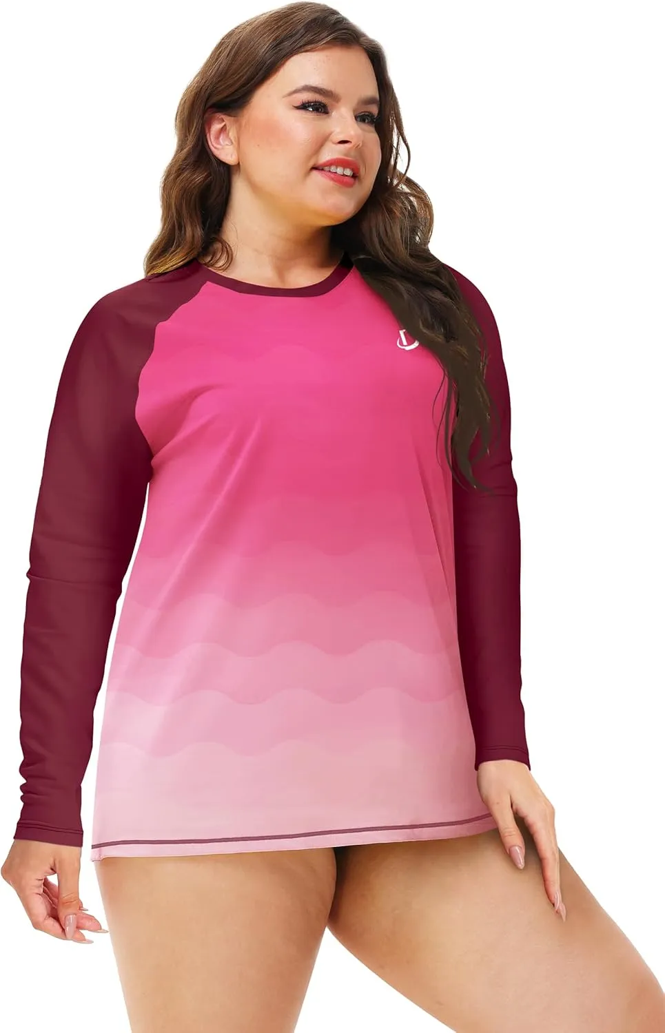 Deerose Womens Plus Size Rash Guard Long Sleeve Swim Shirts with Thumb Hole