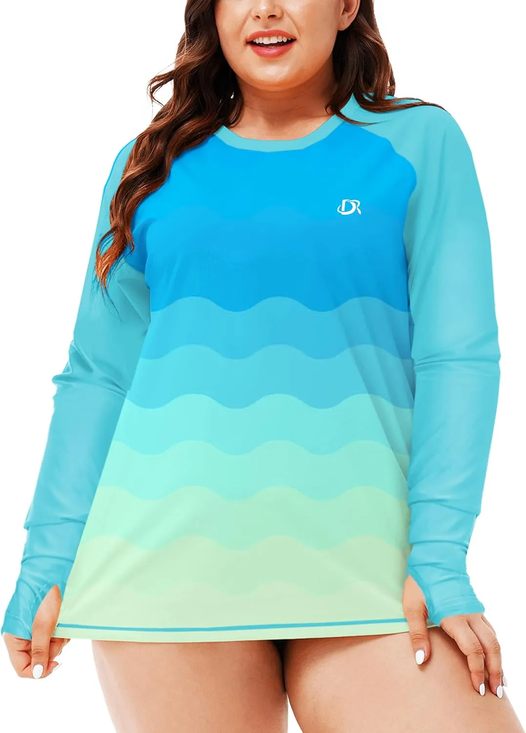 Deerose Womens Plus Size Rash Guard Long Sleeve Swim Shirts with Thumb Hole