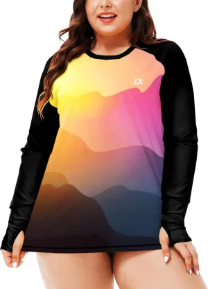 Deerose Womens Plus Size Rash Guard Long Sleeve Swim Shirts with Thumb Hole