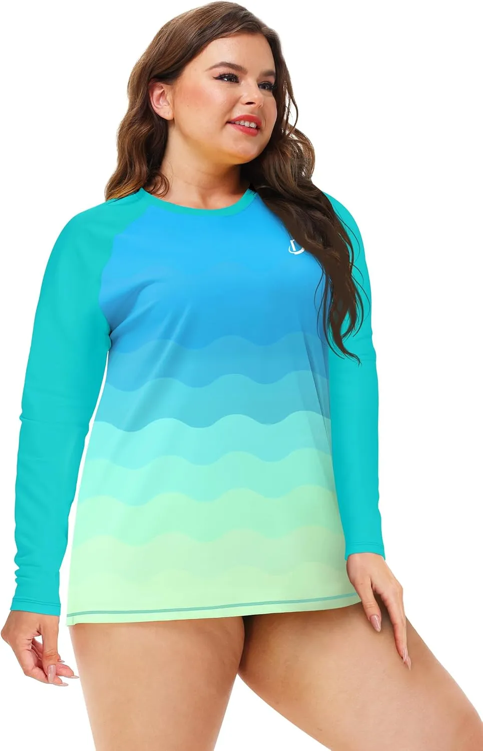Deerose Womens Plus Size Rash Guard Long Sleeve Swim Shirts with Thumb Hole