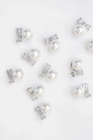 Diamond Bow Mini Pearl Studs