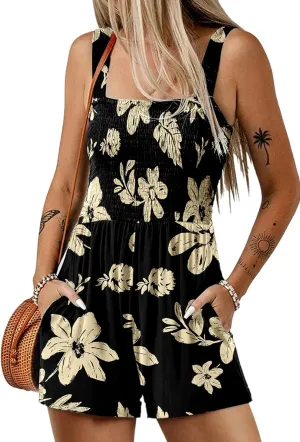 Dokotoo Women's Summer Casual Smocked Rompers Square Neck Sleeveless Loose Shorts Jumpsuits 2025 Beach Vacation Outfits