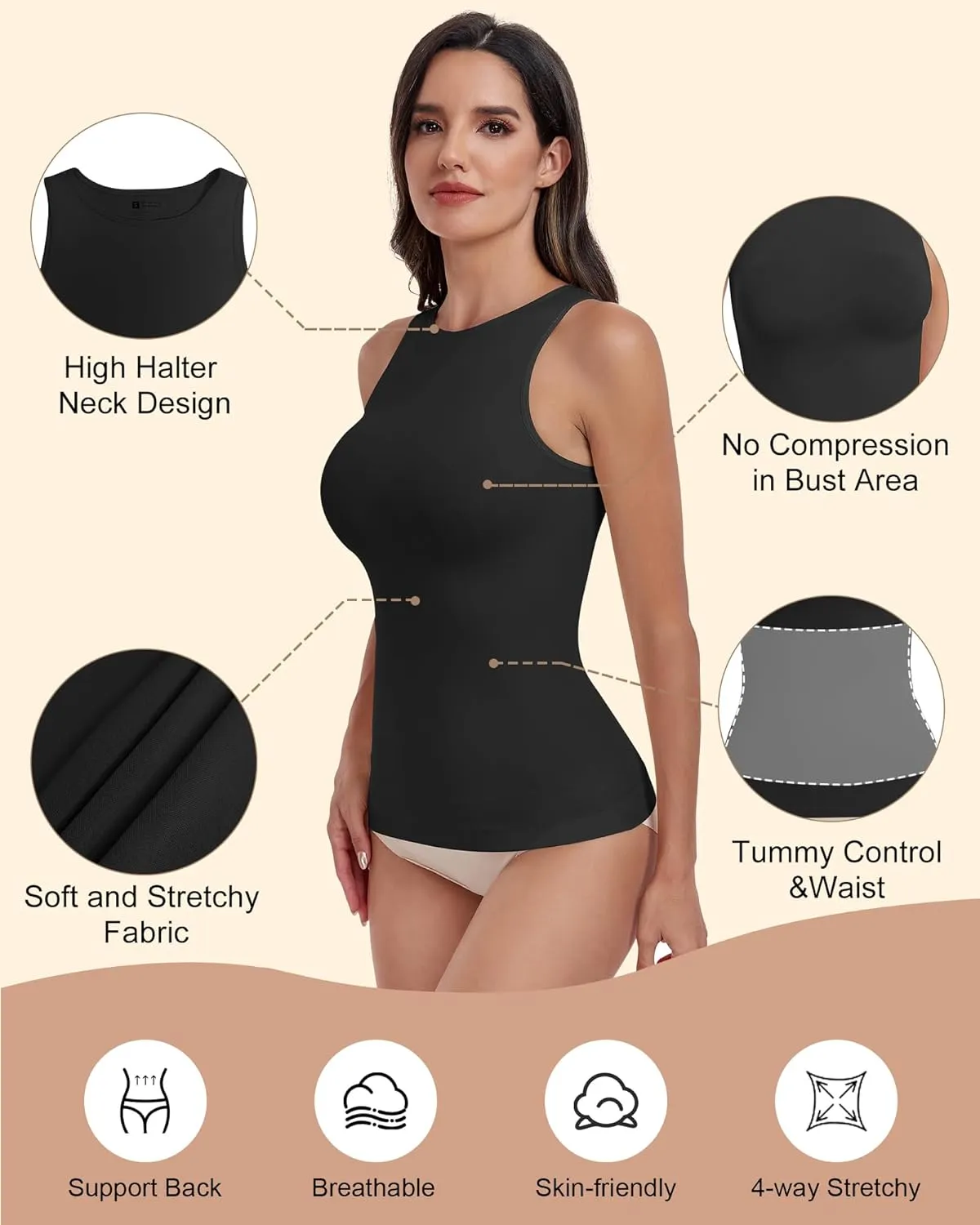 EUYZOU Women Shapewear Tummy Control Tank Tops Seamless Compression Tops Body Shaper Camisole