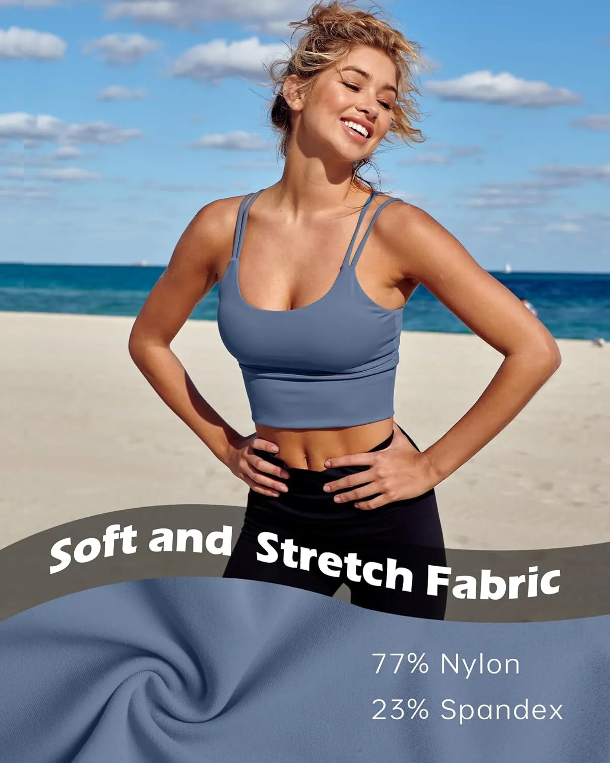 Everrysea Sports Bras for Women High Support Longline Workout Tank Tops Built in Bra Strappy Yoga Padded Crop Top