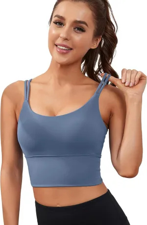 Everrysea Sports Bras for Women High Support Longline Workout Tank Tops Built in Bra Strappy Yoga Padded Crop Top