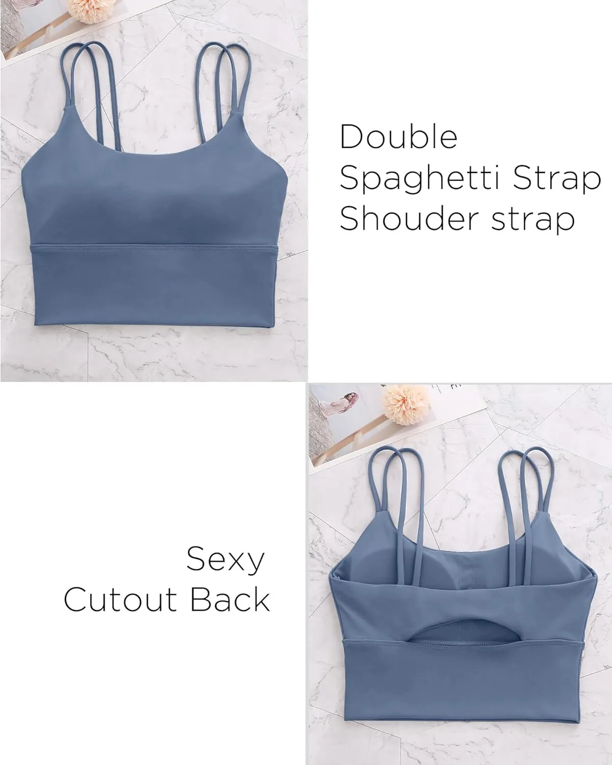 Everrysea Sports Bras for Women High Support Longline Workout Tank Tops Built in Bra Strappy Yoga Padded Crop Top