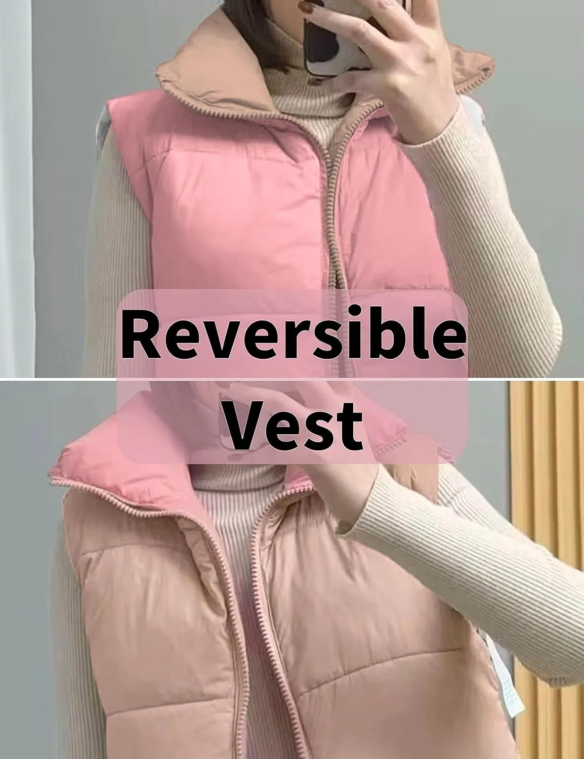 FindThy Womens Warm Cropped Puffer Vest Stand Collar Zip Up Winter Waistcoat Puffer Gilet