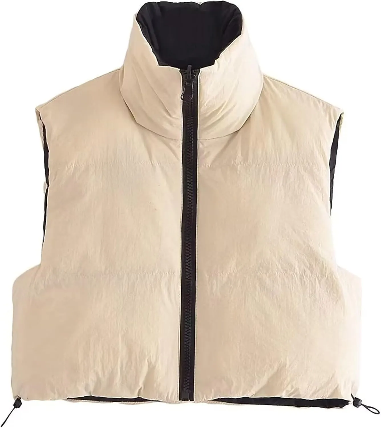 FindThy Womens Warm Cropped Puffer Vest Stand Collar Zip Up Winter Waistcoat Puffer Gilet